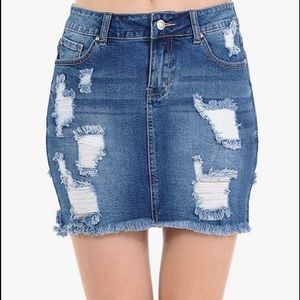 Wax Distressed Skirt Stretch Cotton Mini Skirt